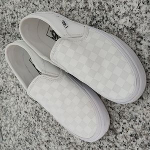White checkered slip on vans